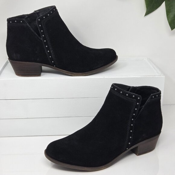 Lucky Brand Benna Booties Women's 8 Black Suede Boho Studded Zip Ankle Boots - Picture 1 of 9